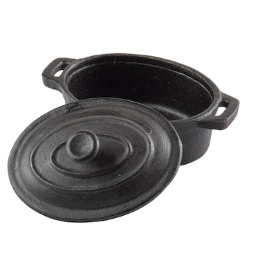 TABLECRAFT - CW30112/6 - Lot de 6 unités - Cocotte ovale miniature avec couvercle 235 ml - 12,5 x 9,5 x 8 cm - 15,5 cm Ø avec poignée - Noir
