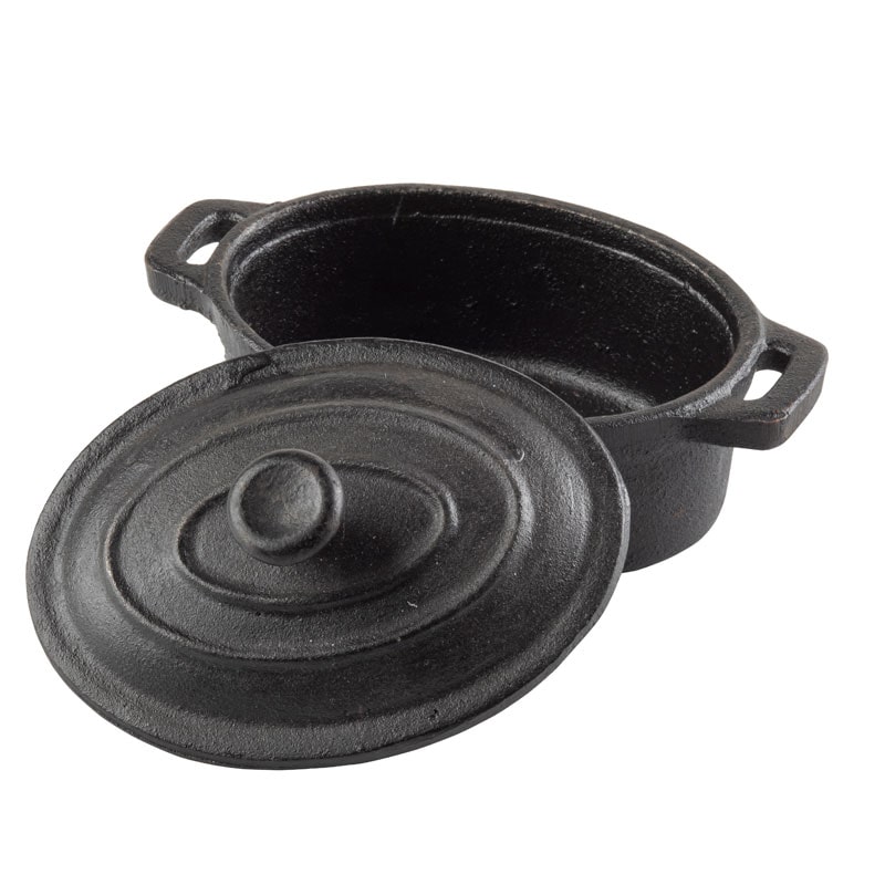 TABLECRAFT - CW30112/6 - Lot de 6 unités - Cocotte ovale miniature avec couvercle 235 ml - 12,5 x 9,5 x 8 cm - 15,5 cm Ø avec poignée - Noir