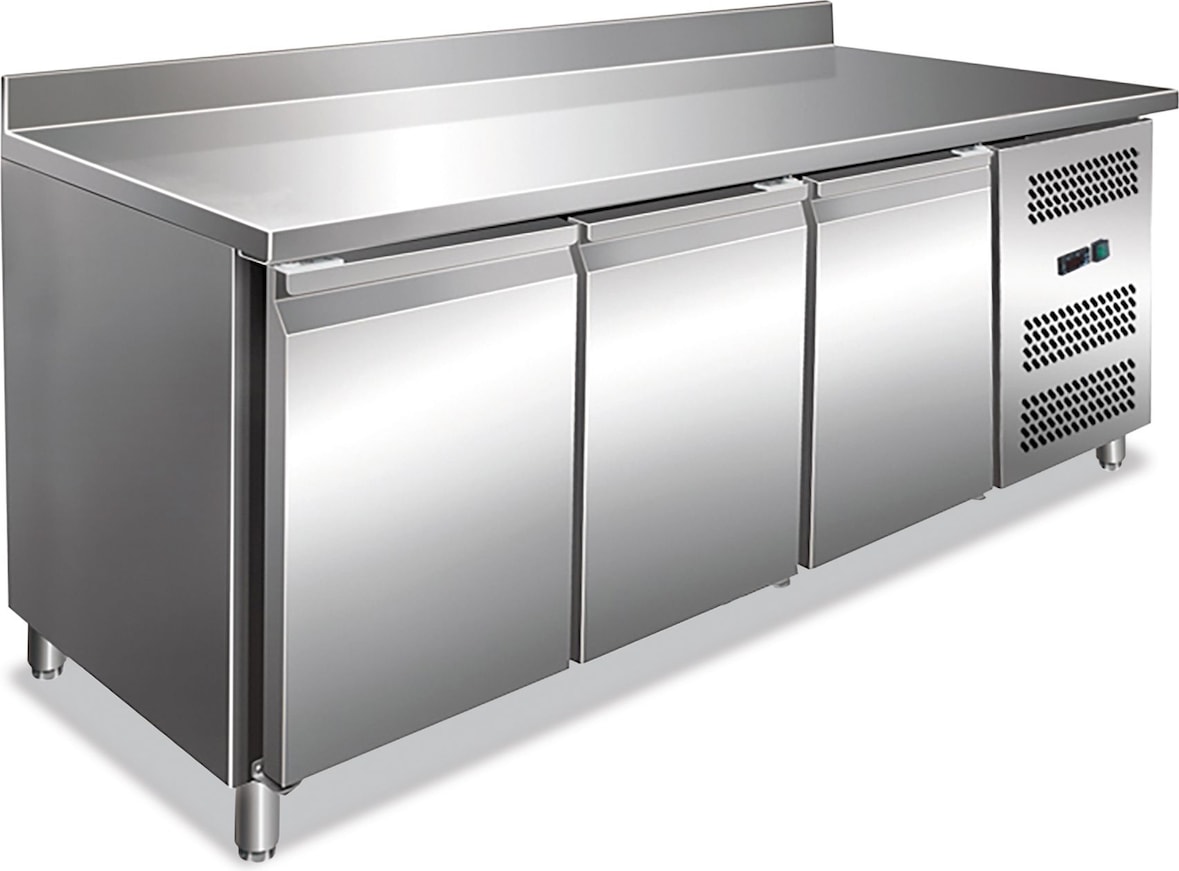 EKOFROST Edelst.-Kühltisch 3 Türen & Fliesenwand. Klasse C. Abtau auto. T° +2°C/+8°C. Dim. LxWxH 179,5x70x95 cm. Mod. GN3200TN