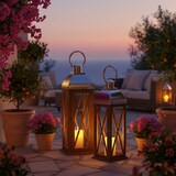 thumbnail of Lanterne en bois et verre grand modèle 23x23x77cm