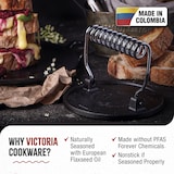 thumbnail of Victoria Prensa Hamburguesas Smash Burger Hierro Fundido Curado 16,5cm Aplastador Carne para Barbacoa, VIC-34641, Negro