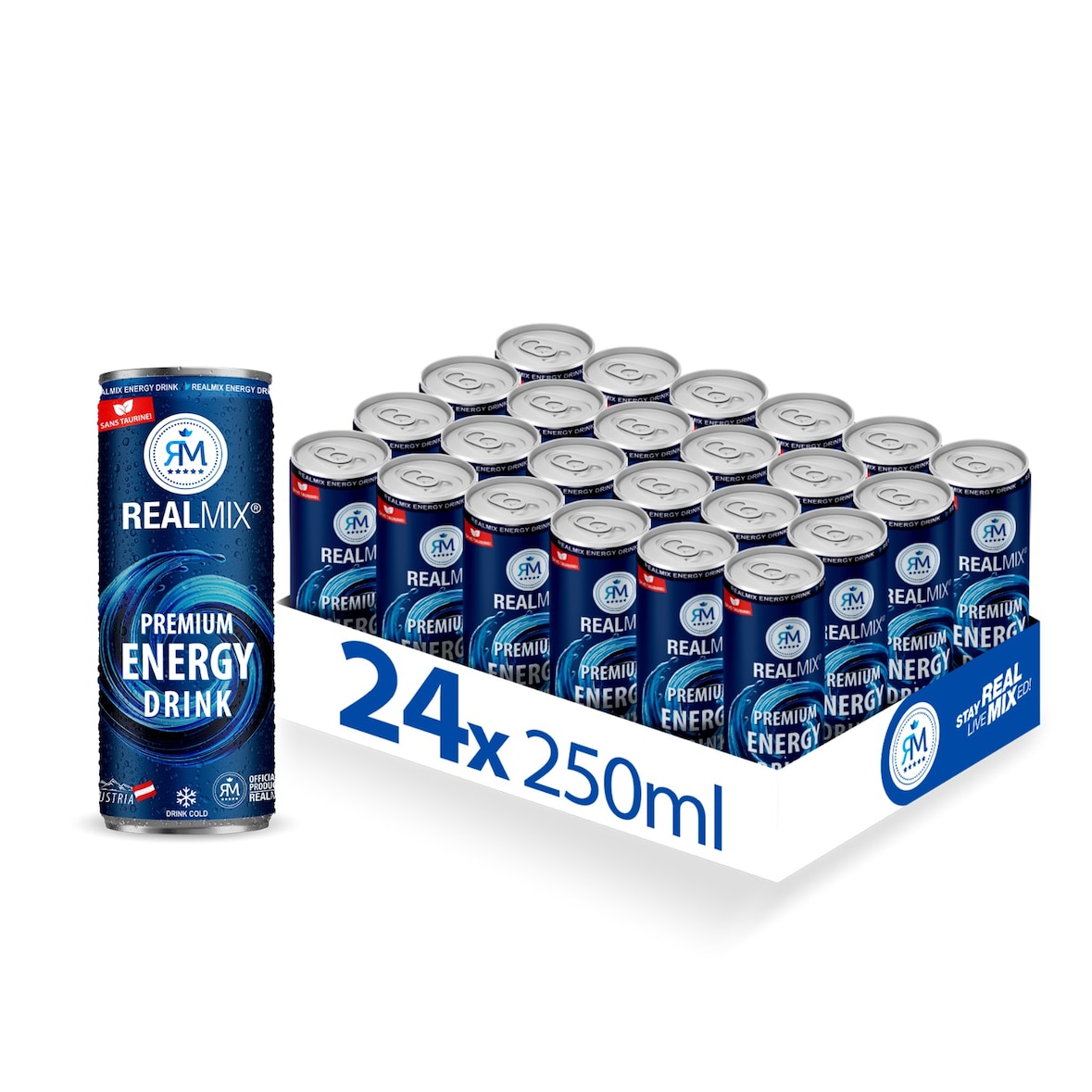REALMIX Energy Drink – Boisson énergisante sans taurine – Pack 24 × 250 ml