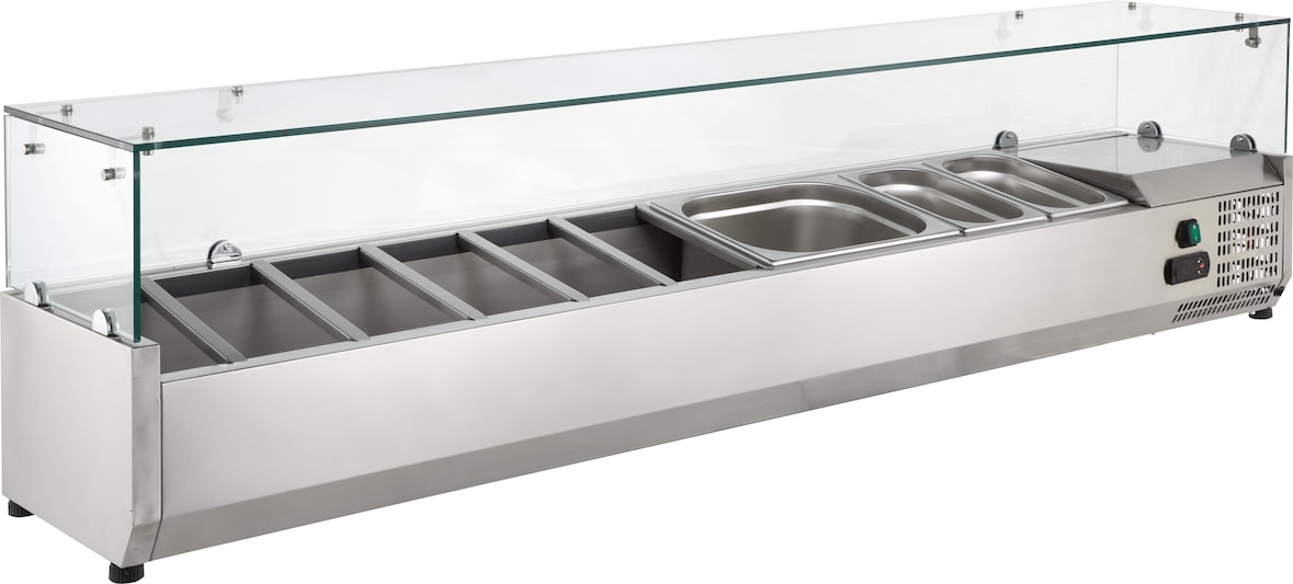 GastroHero Kühlaufsatz ECO 9 x GN 1/4 mit Glasaufsatz 1800 mm