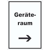 thumbnail of Geräteraum Aufkleber mit Text und Richtungspfeil rechts Schuppen hochkant A5 (148x210mm)