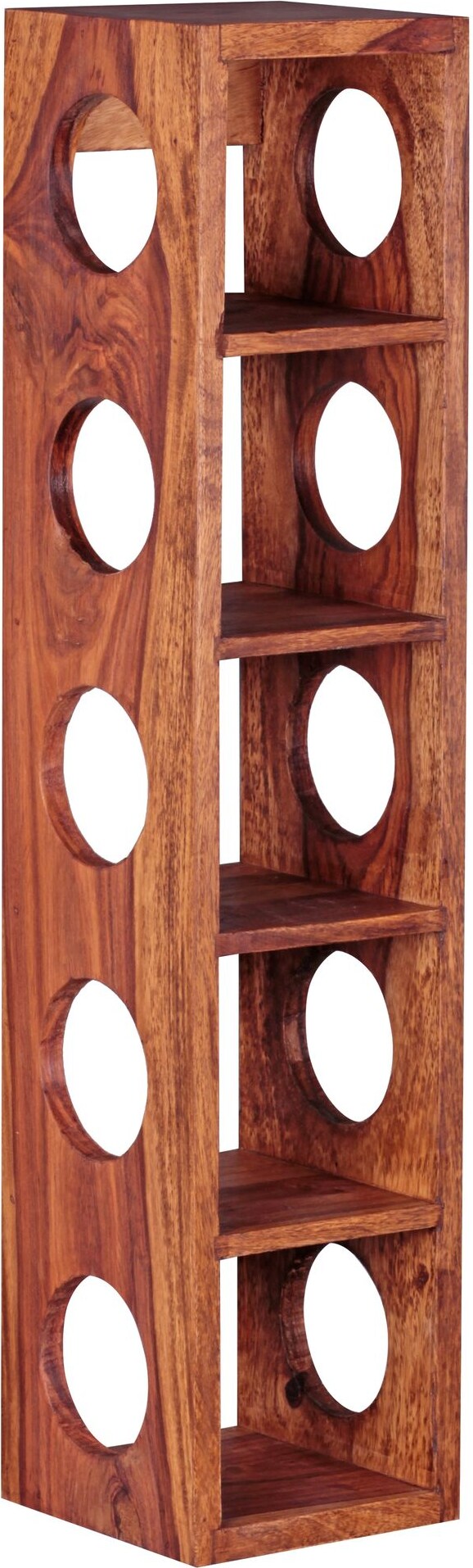 Weinregal MUMBAI Massiv-Holz Sheesham Flaschen-Regal Wandmontage für 5 Flaschen Holzregal modern mit Ablage 70