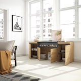 thumbnail of Dressoir, Opbergkast, Buffetkast, Sideboard, 200x35x75cm, 4 Deuren, Elektrische haard, Moderne stijl, Eiken/Zwart _ 63_11