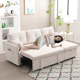 thumbnail of Modulares Schlafsofa mit Stauraum, wechselbarer Chaiselongue, Fleecebezug, umwandelbar zum Sofa-Bett, ideal für 100x200 cm, Beige