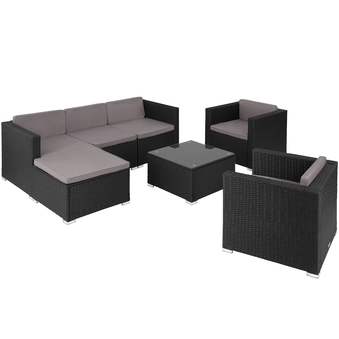 tectake Conjunto de rattan Lignano com 2 poltronas  Preto