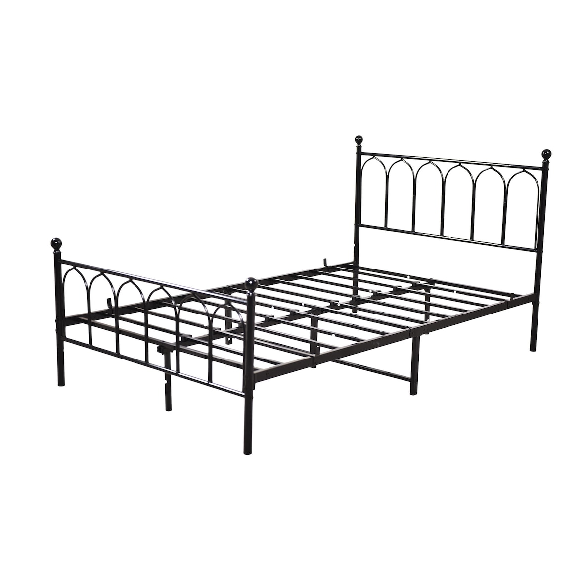 Einzelbettgestell 140x200 Metallbett Stahlrahmen stabil 150kg belastbar Kopfteil Muster Anti-Rutsch Anti-Lärm Bettgestell für Gästezimmer Schwraz