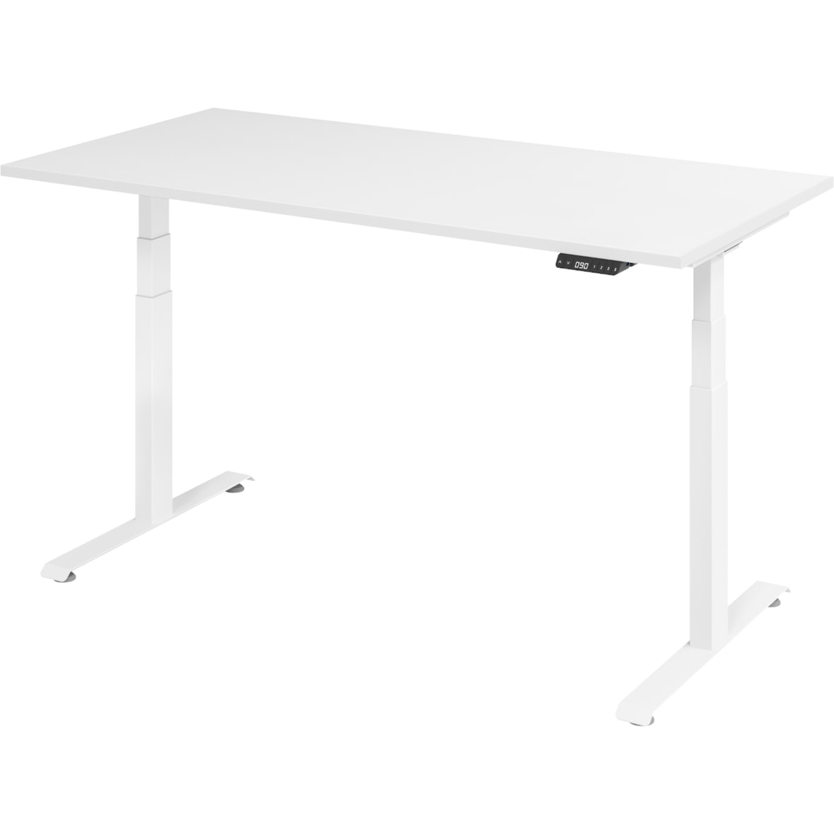 bümö höhenverstellbarer Schreibtisch 160 x 80 cm in weiß, Gestell weiß - Höhenverstellbar Elektrisch Stehpult mit 3-fach Speicher, Computertisch,