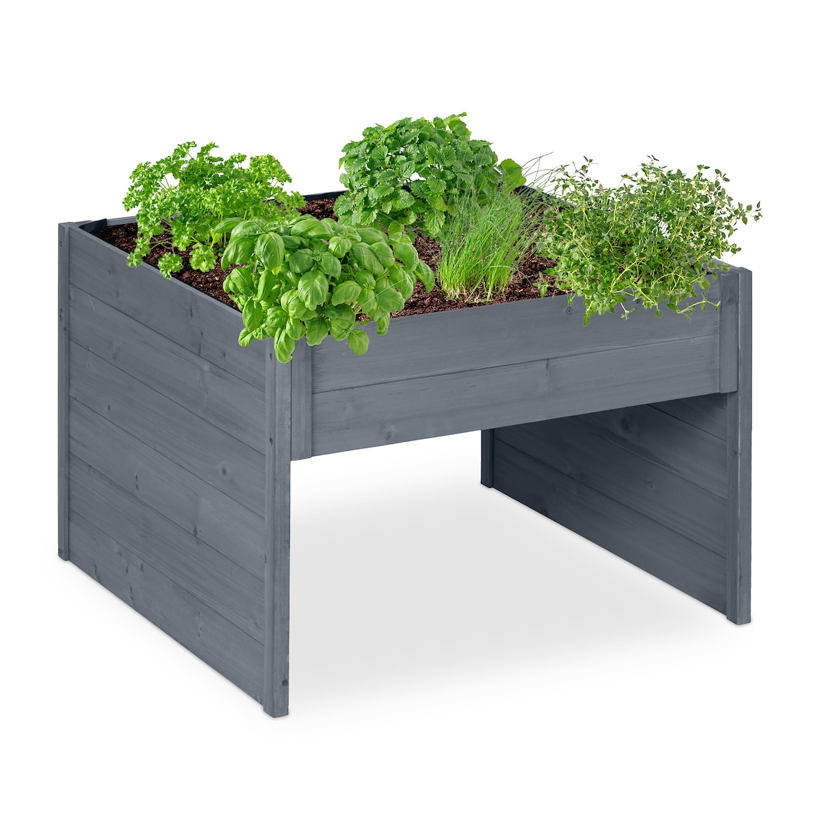 Relaxdays Mähroboter Garage, Holz, HxBxT: 52,5 x 79 x 74 cm, Pflanzkasten, Rasenmäher Unterstand, Robotergarage, grau