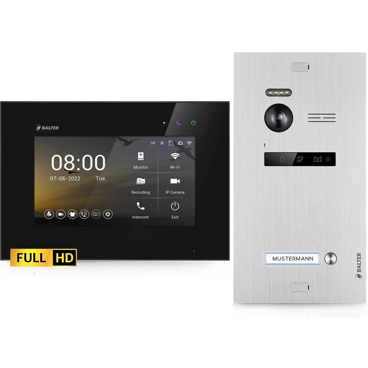 HD Video Türsprechanlage für 1 Familienhaus, 1x Monitor, Balter EVO HD Silber/Schwarz