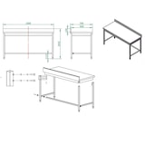 thumbnail of Roestvrij stalen werktafel Easy + steun 160 x 70 x 85 cm + opstaande rand