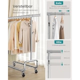 thumbnail of Schwerlast Kleiderständer auf Rollen bis 200 kg, mit Ablage und Haken, Garderobenständer, ausziehbare Kleiderstange, verstellbare Höhe, silbern