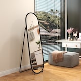 thumbnail of Standspiegel Ganzkörperspiegel oval 160x40x4 cm Schwarz mit Ständer, Metallrahmen, klare Reflexion, flexibel freistehend oder angelehnt