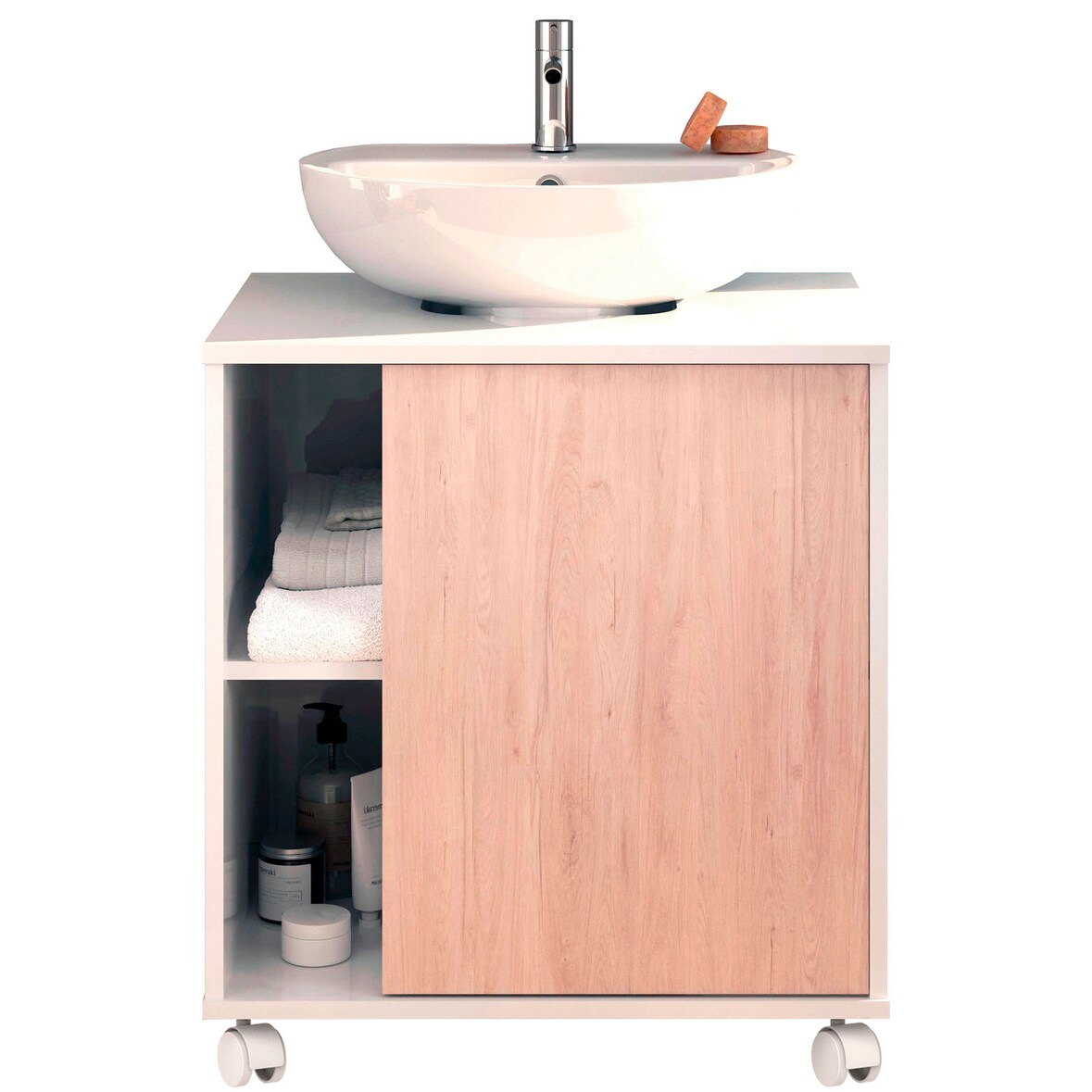 Briebe Mueble Baño Bajo Lavabo Pie Armario Auxiliar para Lavabos con /sin Pedestal 64x59x45 Almacenaje, Esencia, Blanco