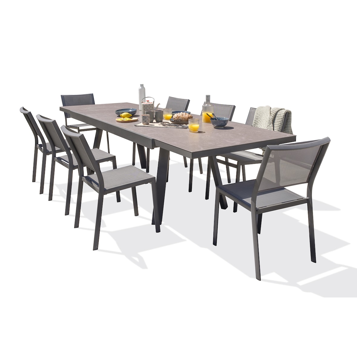Ensemble repas de jardin 8 places en céramique sur verre - STOCKHOLM