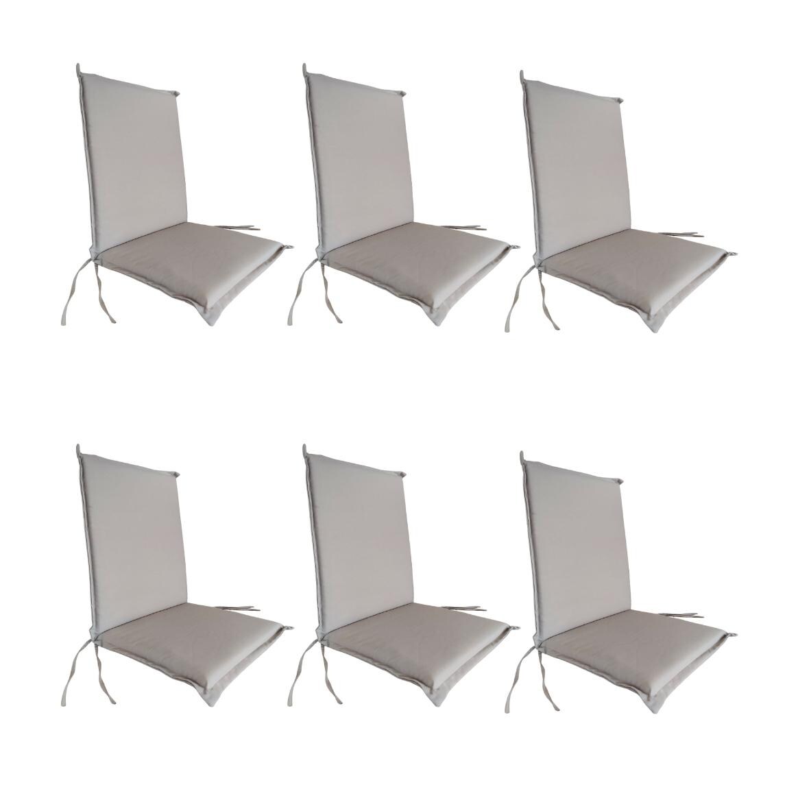 Pack 6 cojines para silla plegable, Asiento y Respaldo, Poliéster 180 gr, Color Gris, 92x42x4 cm