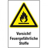 thumbnail of Aufkleber I Warn-Kombischild Vorsicht! Feuergefährliche Stoffe, Folie, 200x300mm, ASR A1.3, DIN EN ISO 7010 W021