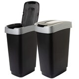 thumbnail of Abfalleimer mit Schwingdeckel (2er Set) je 50L, 56x29x39cm, Stilvoll in Schwarz/Silber