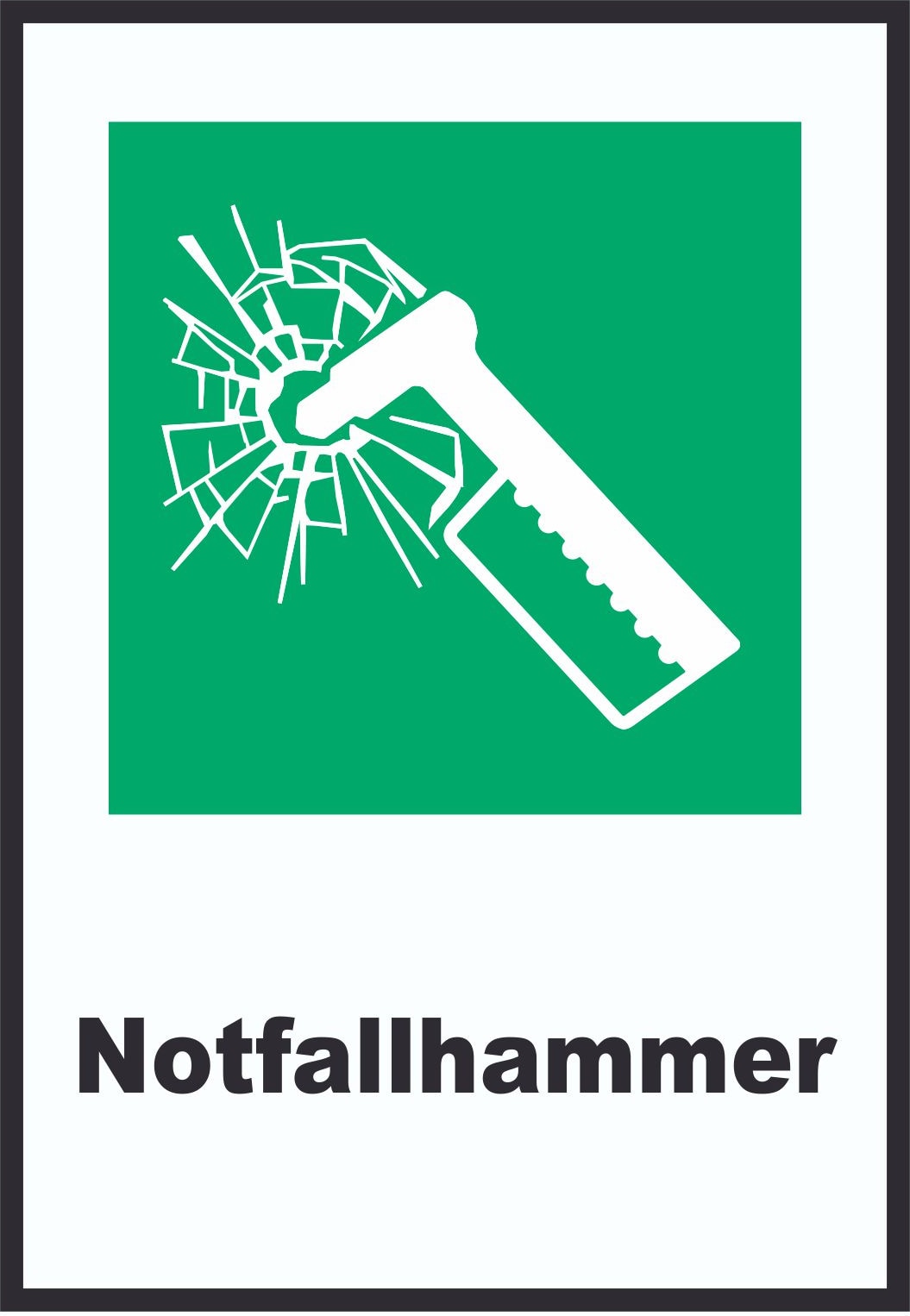 Ein Hammer, der Glas zerbricht.