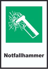 Ein Hammer, der Glas zerbricht.