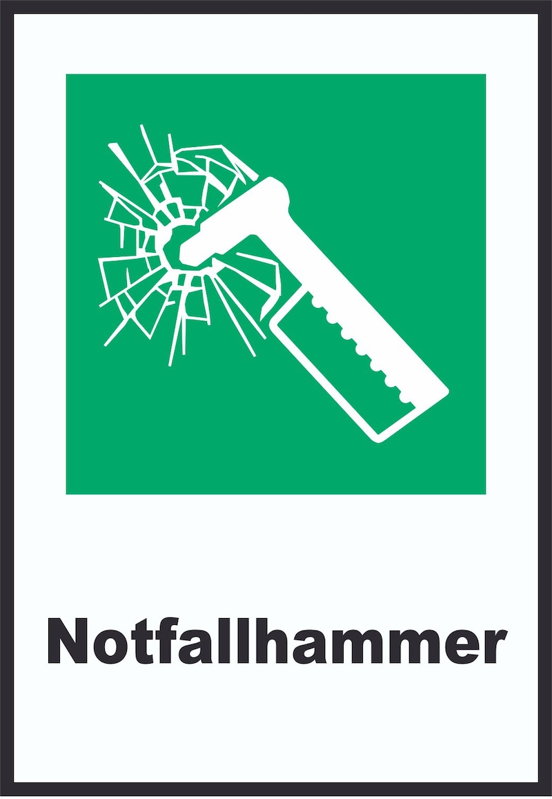 Ein Hammer, der Glas zerbricht.
