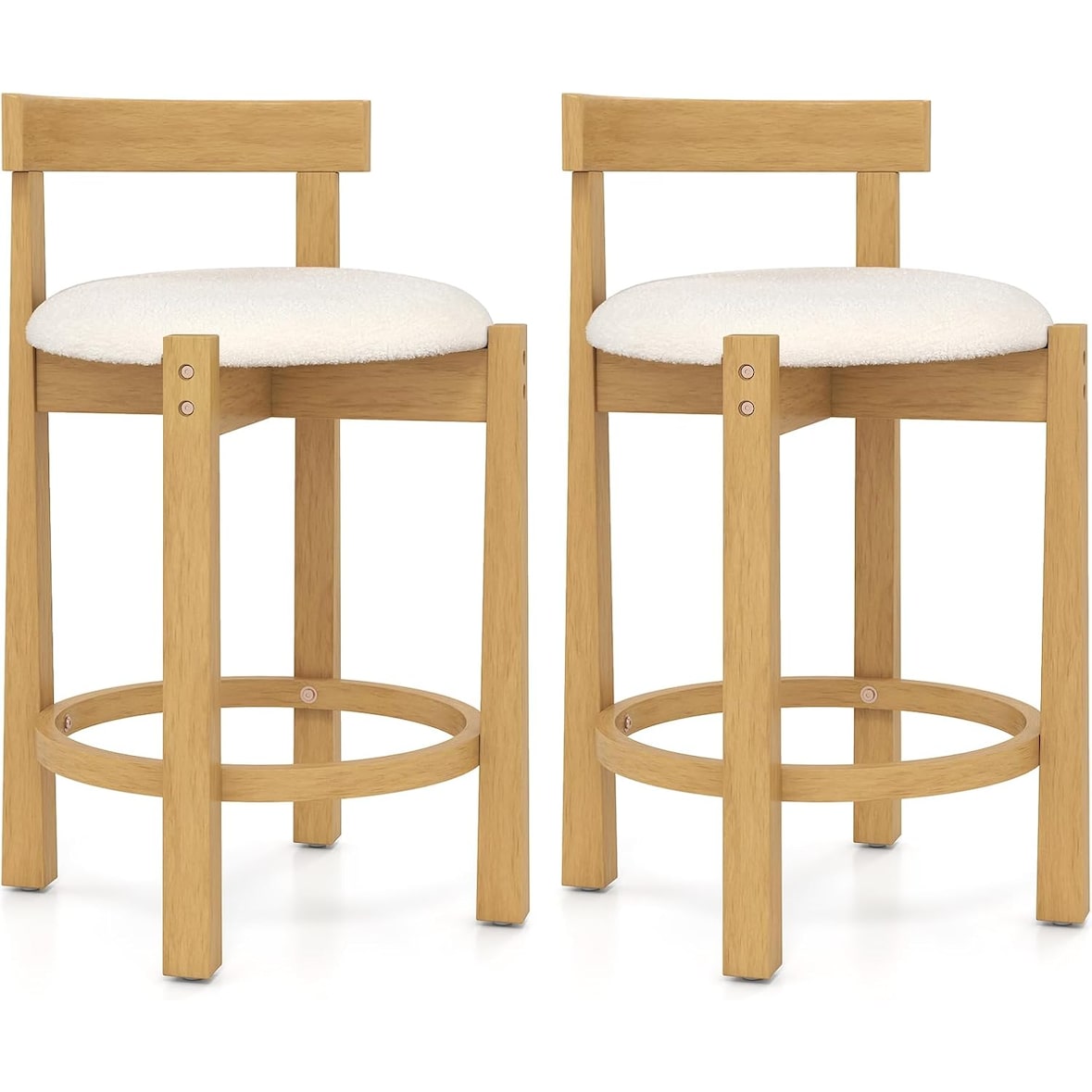 COSTWAY Set van 2 barkrukken, houten barkrukken met rugleuning en voetsteun, keukenkrukken met een zithoogte van 62 cm