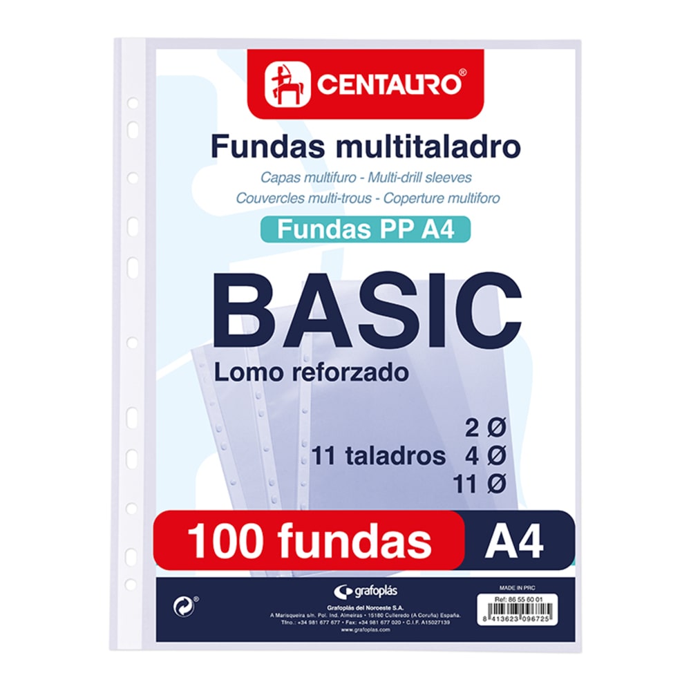Bolsa 100 fundas PP A4 "Basic" 11 taladros Centauro