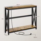 thumbnail of Mesa consola industrial mesa de entrada de 2 niveles con estación de carga 2 USB y marco de acero mueble de recibidor 100x24x75 cm marrón rústico