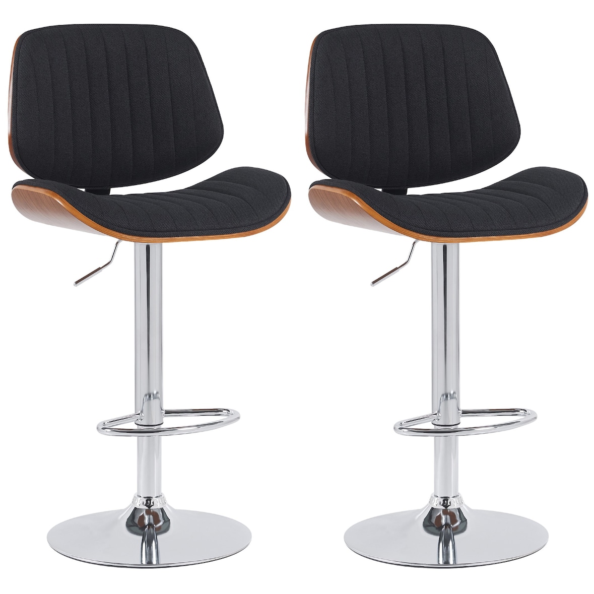 Set di 2 sgabelli da bar Clawson in tessuto Noce/nero/cromo