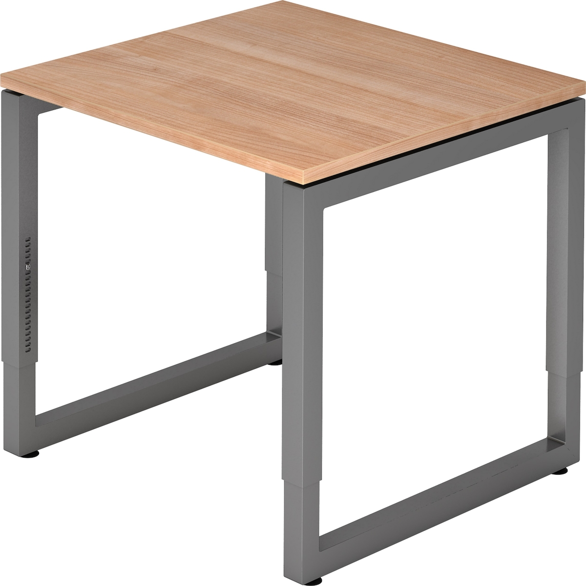 bümö höhenverstellbarer Schreibtisch R-Serie 80x80 cm in Nussbaum, Gestell in Graphit - PC Tisch klein für's Büro manuell höhenverstellbar,