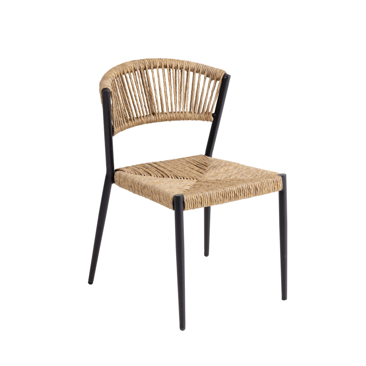 METRO PROFESSIONAL Silla apilable Lario, aluminio/poliratán, diseño estilo cuerda, beige/negro