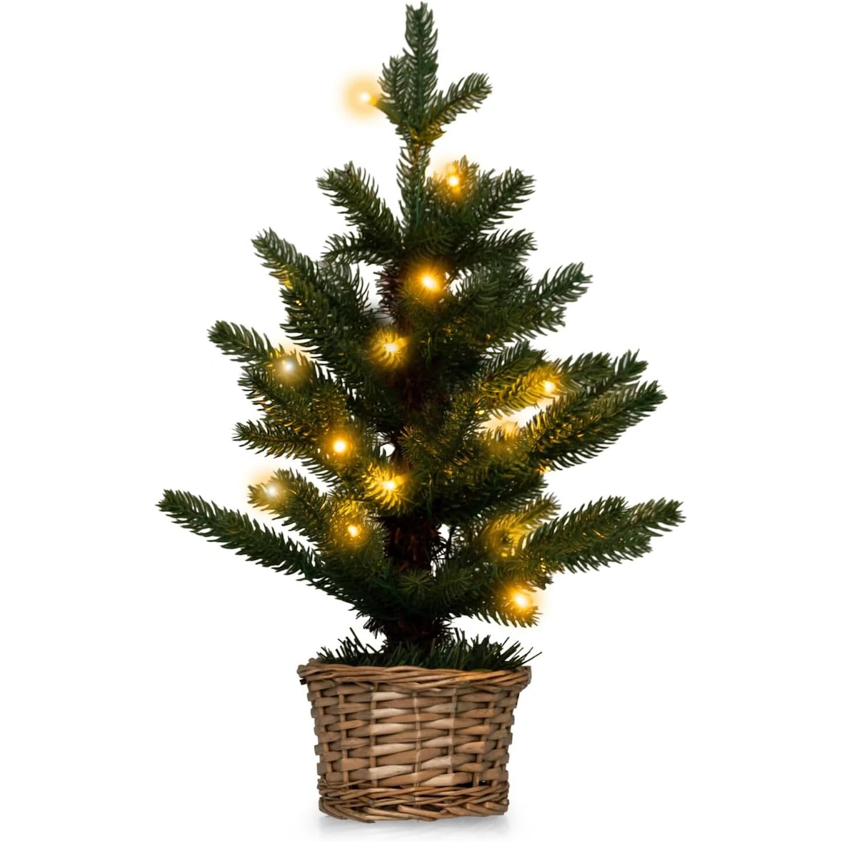 COSTWAY 48 cm Kleiner Weihnachtsbaum, Beleuchteter Mini-Weihnachtsbaum, 20 LEDs in Warmweiß, Künstlicher Tannenbaum für Tisch