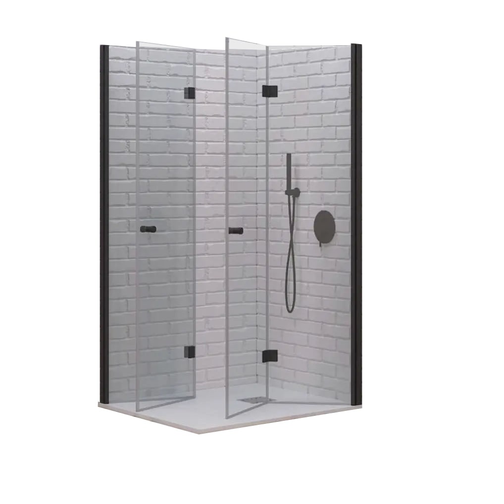 Box Doccia H190 Doppia Anta a Libro Trasparente Profili Neri 6mm Anticalcare - 58x68