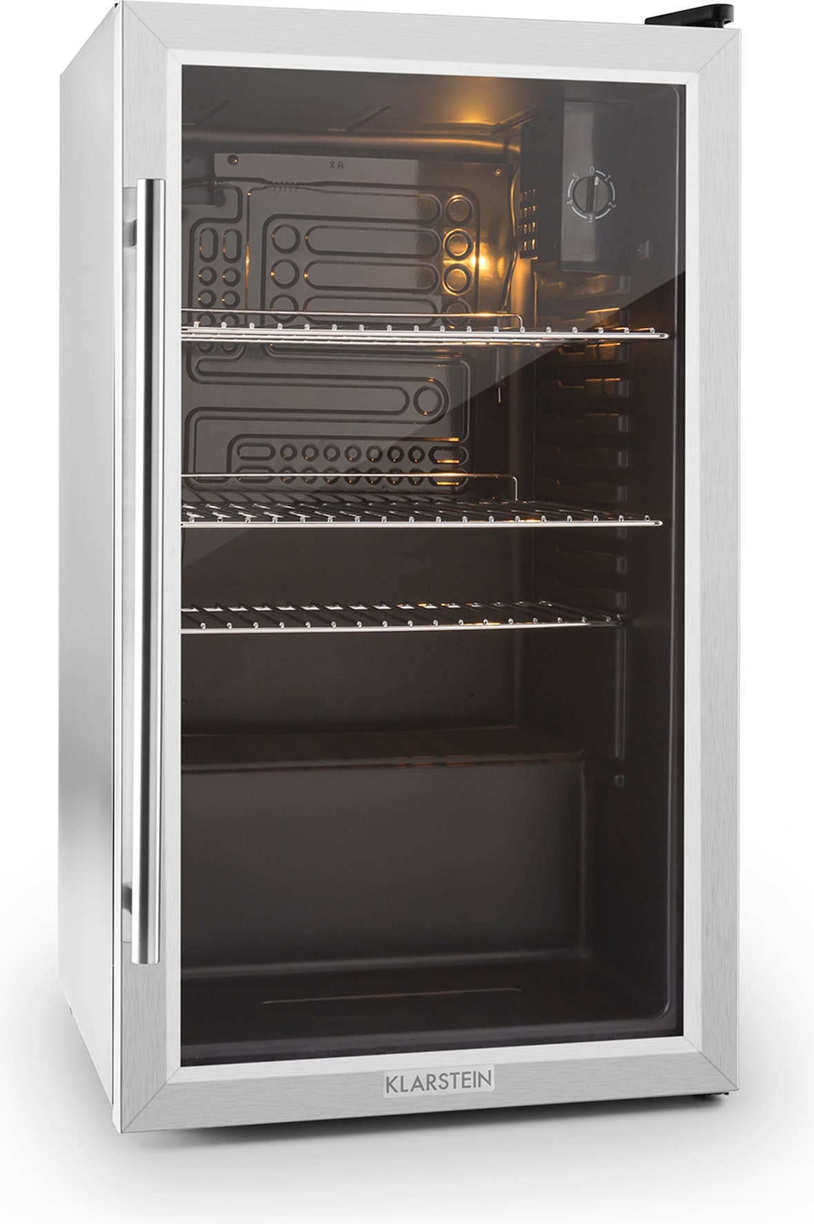 Beersafe XXL Kühlschrank 80 Liter 3 Böden Panoramaglastür Edelstahl Silber