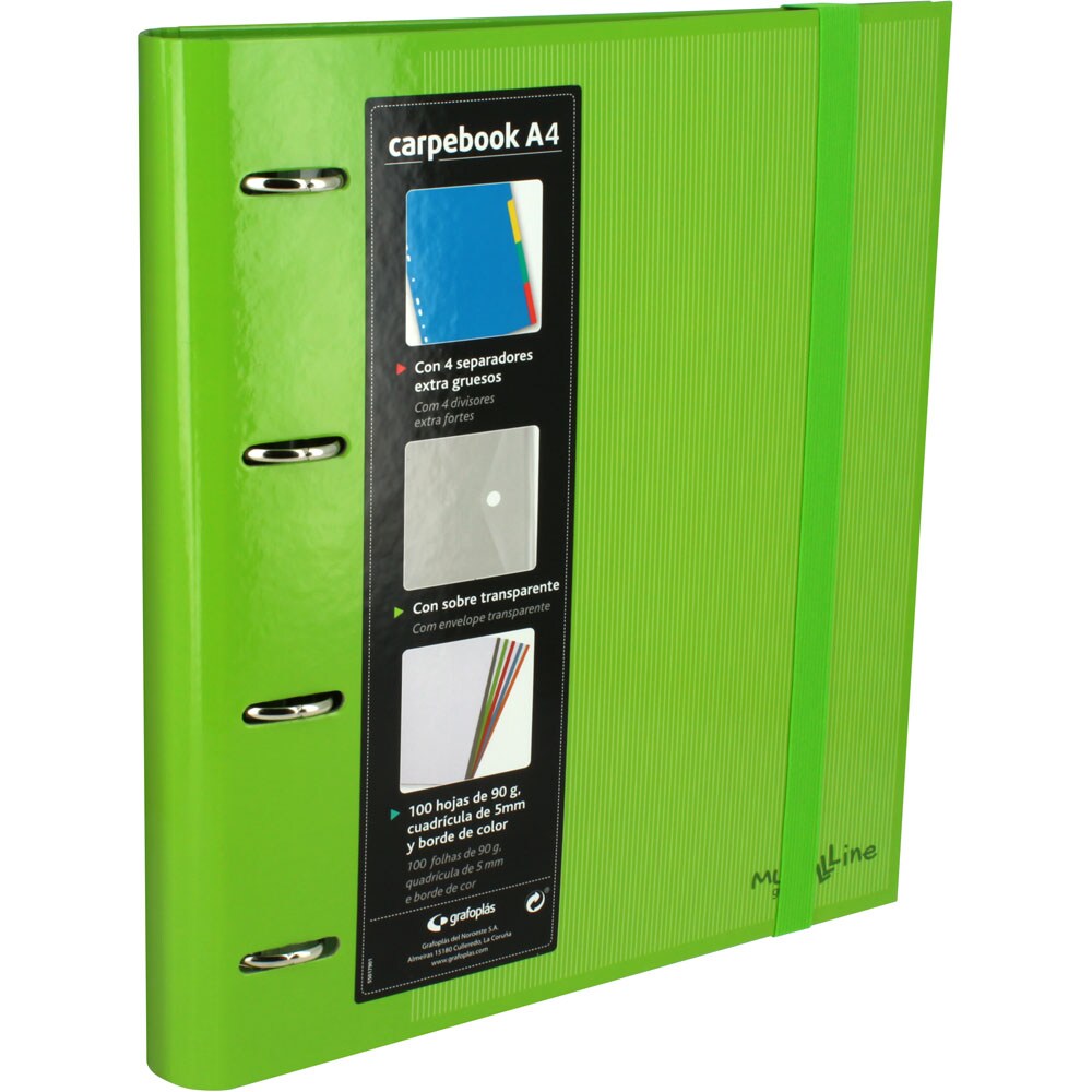 Pasta com argolas Carpebook 4D35 A4 «Multiline» Verde