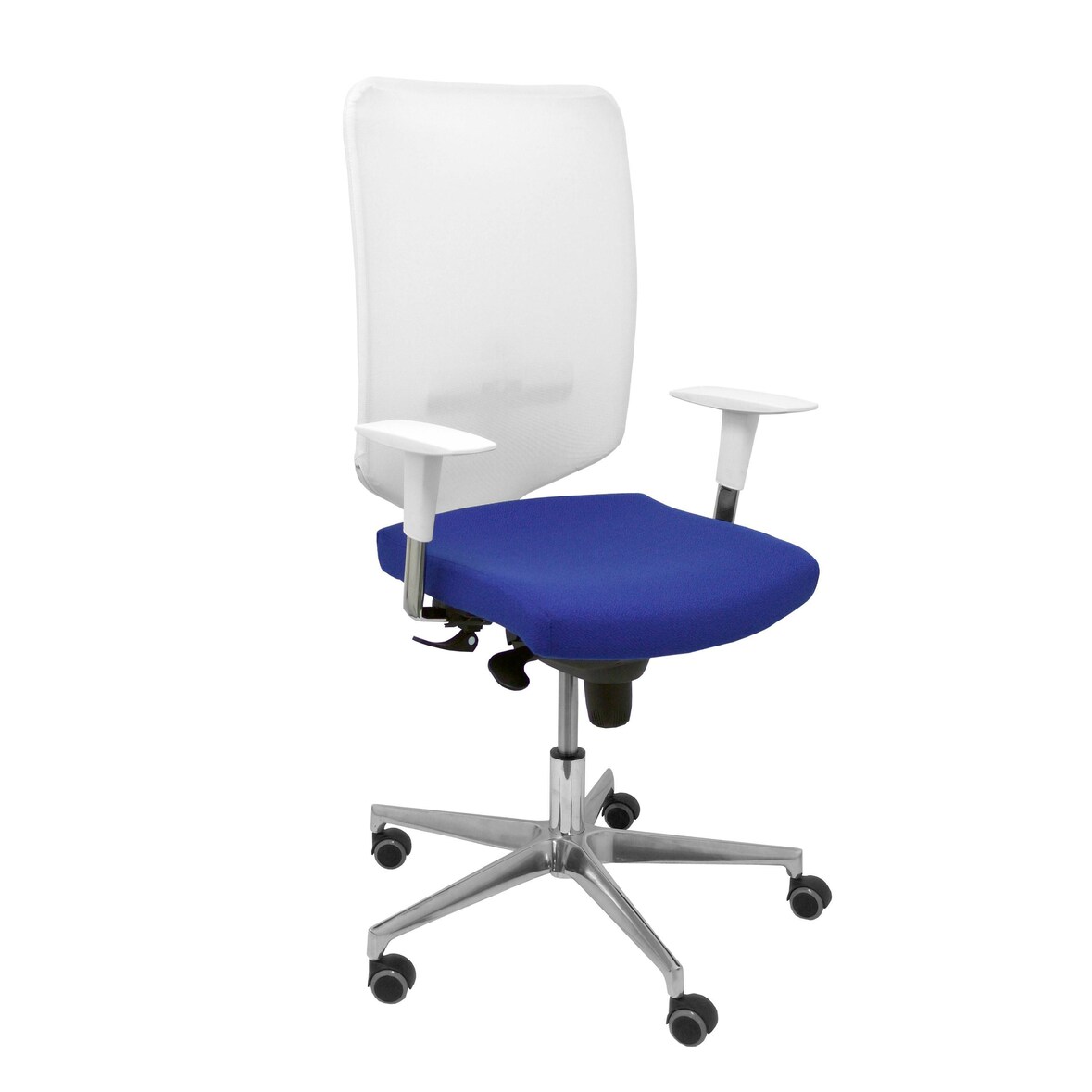 Ossa blanca Silla  y  Respaldo de malla en color blanco y asiento tapizado en tejido BALI color azul