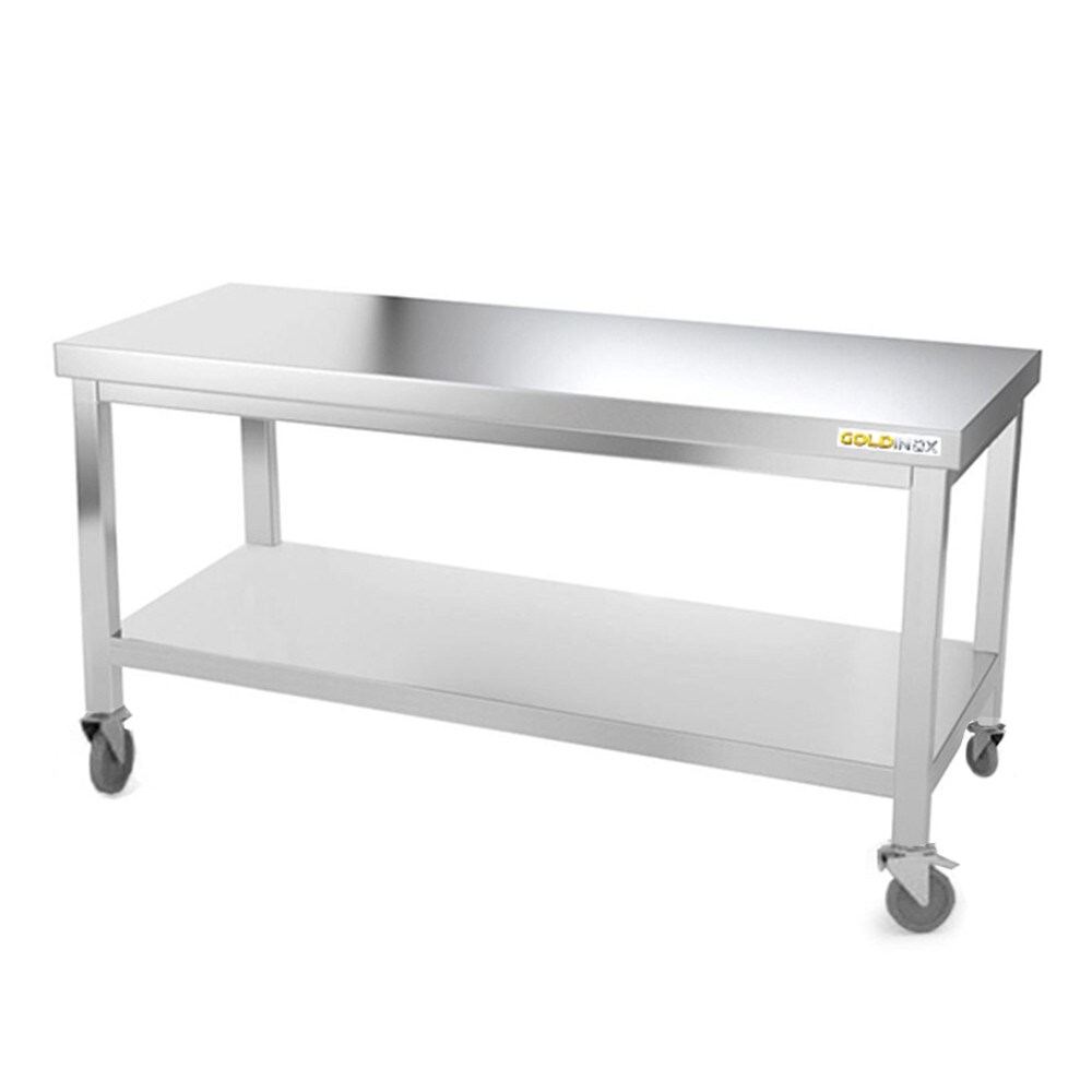 Table de travail en inox soubassement 1600 x 500 mm sur roulettes PREMIUM / GOLDINOX
