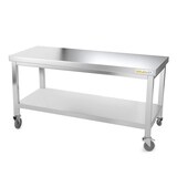 thumbnail of Table de travail en inox soubassement 1600 x 500 mm sur roulettes PREMIUM / GOLDINOX