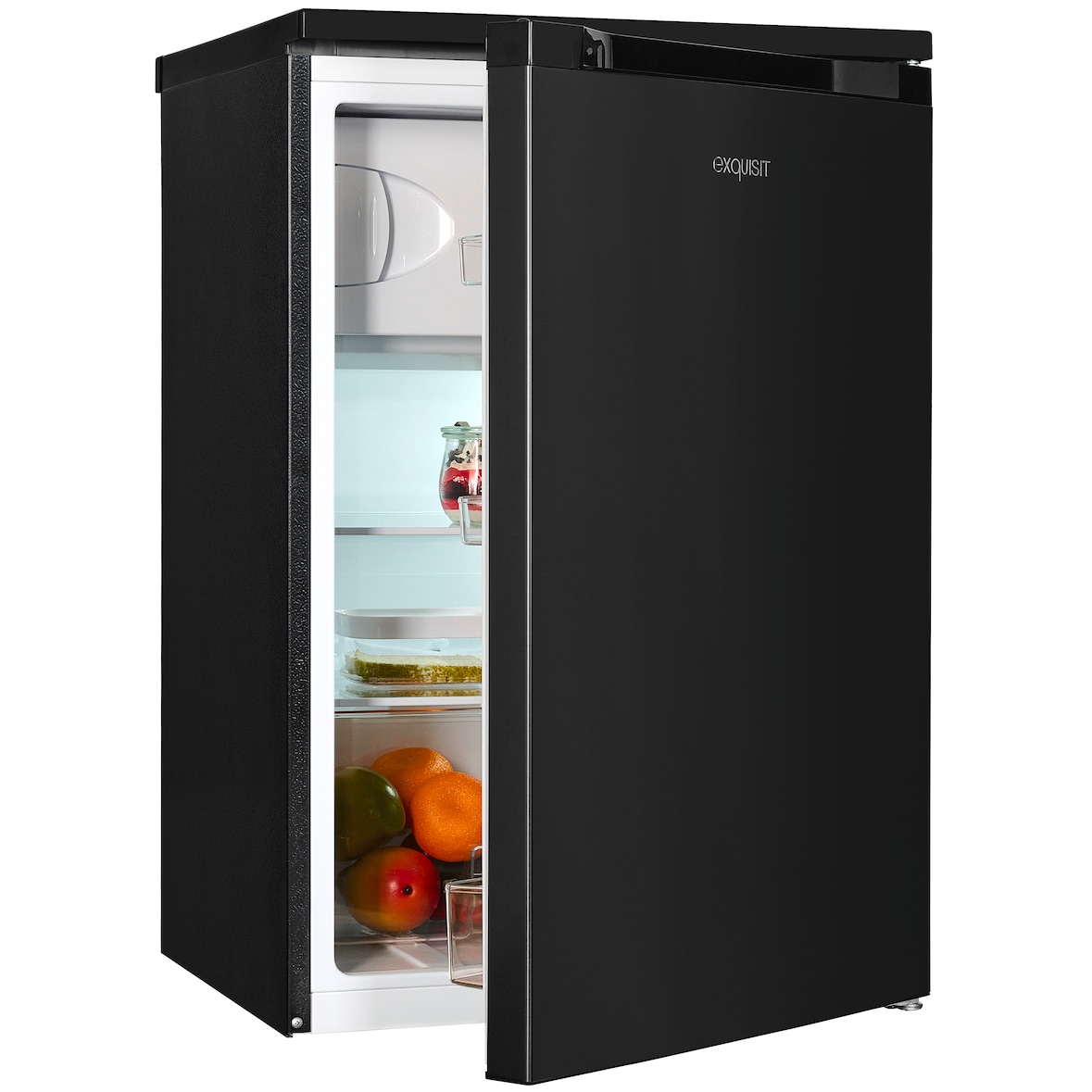 Exquisit Kühlschrank KS16-4-051C inoxlook-az | 107 L Volumen | Kühlschrank mit Gefrierfach | 4* Gefrieren | LED-Licht | Türanschlag wechselbar