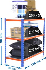 thumbnail of SimonRack Estantería Metálica, 900x1200x500 mm, 3 Alturas, Bandeja Metal, 200 kg de Punto Flexión, Azul/Naranja/Galva - Simonclick