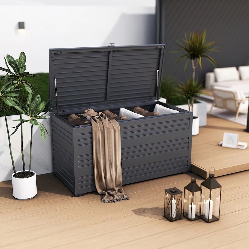 Weide Gartenbox | 100% Aluminium | Aufbewahrungsbox 1015 L | Outdoor Box mit Deckel | 180 x 74 x 79 cm