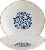 thumbnail of 6x Bonna Viento Vago mediterran Teller rund 26cm 79cl 5cm tief Weiß Blau Braun Porzellan S-MT-VIEVAO26CK Suppenteller Pasta Speise Geschirr