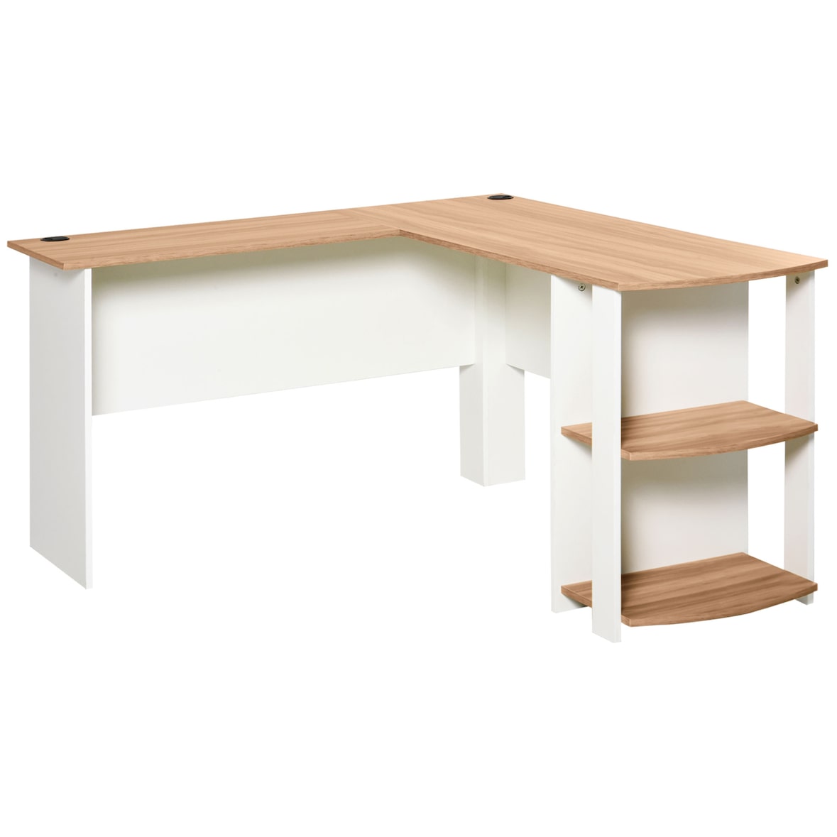 HOMCOM Secretária de Canto Mesa de Computador para Escritório Casa em Forma de L com Prateleiras 136x130x72 cm Branco e Madeira