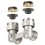 thumbnail of Oventrop Zweirohrhahnblock Absperrwinkelverschraubung ÜM 3/4" x AG 3/4", Winkelform