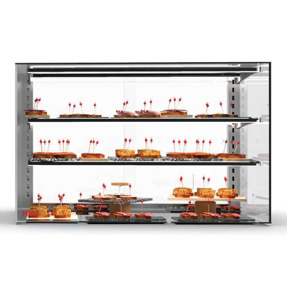 MBH - Neutrale Doppelvitrine 100 cm, 2 Ebenen und guter Sicht für Gastronomie. Neutrales Glasdisplay für Gebäck und Süßwaren.