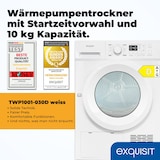 thumbnail of Exquisit Wärmepumpentrockner, 10 kg, 16 Programme, Knitterschutz, LED, Trockner, Frontlader, TWP1001-030D weiss