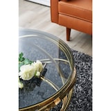 thumbnail of SalesFever Couchtisch Ø 80 cm rund | Sicherheitsglasplatte grau 8 mm | Gestell goldfarben, rostfreier Edelstahl | Grau / Gold