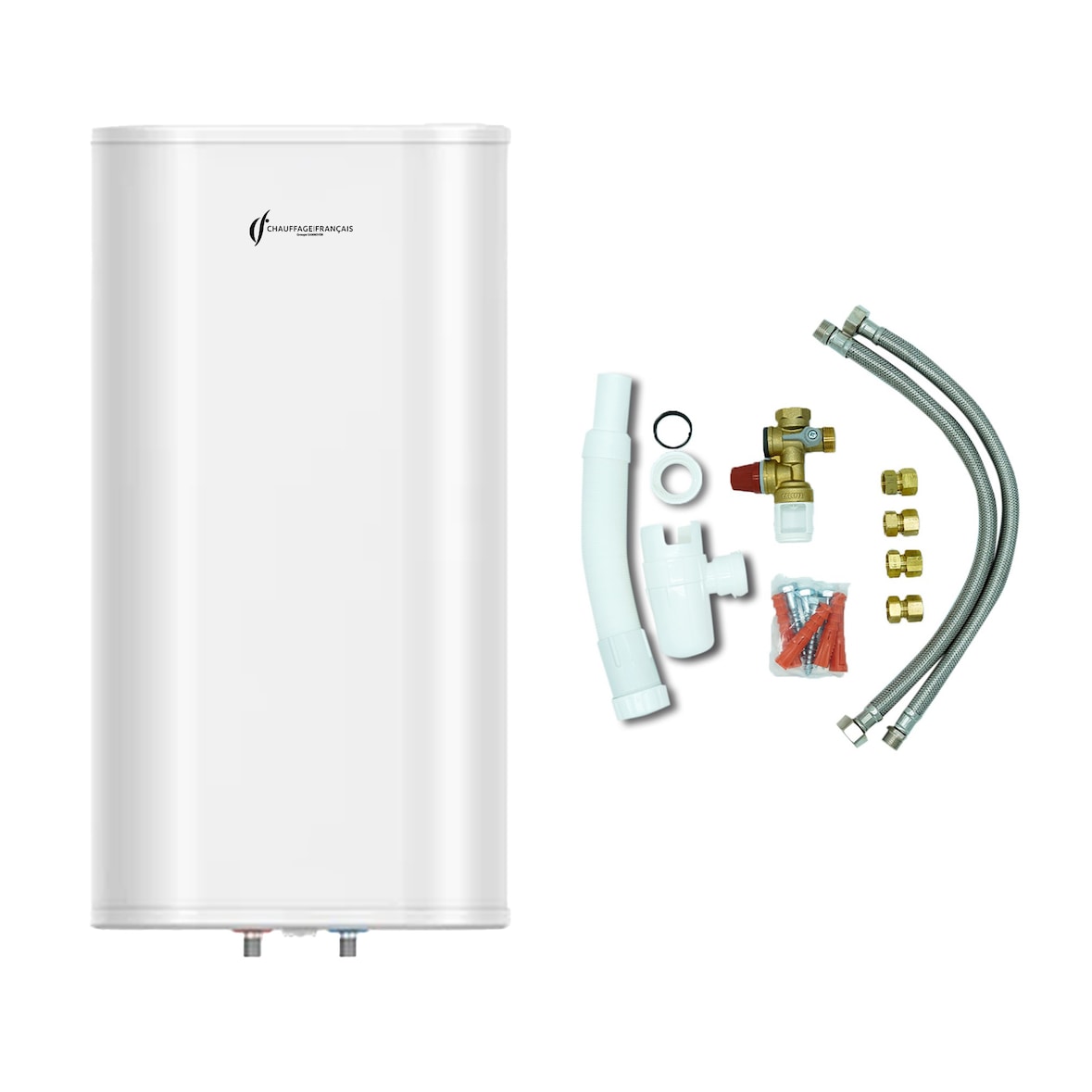 Chauffe Eau Electrique Plat Mural Multipositions Valorie Sannover 30 Litres + Kit d'Installation Complet NF